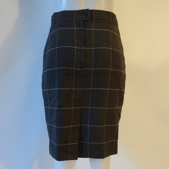 Womens Laurel Dark Navy Blue Taupe Wool Tweed Pencil Skirt 40 US/10 * - Picture 10 of 11